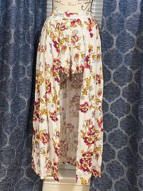 Miami Cream High-Low Maxi Skirt with Pink/Gold Floral Print and built in shorts